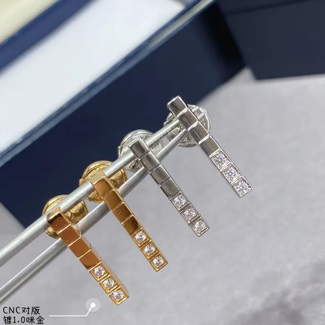 Silver Gold Geometric Bar Pave-Set Stones Earrings 5