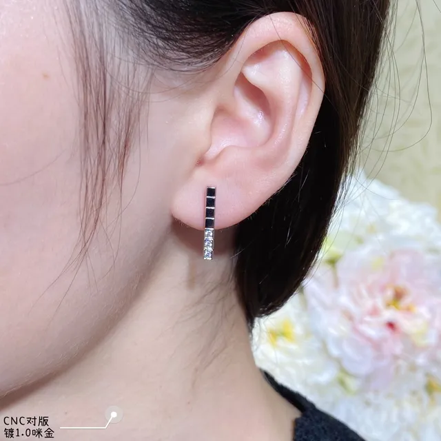 Silver Gold Geometric Bar Pave-Set Stones Earrings 8