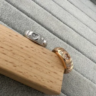 Silver Gold Heart-Motif Openwork Pavé-Set Stones Ring