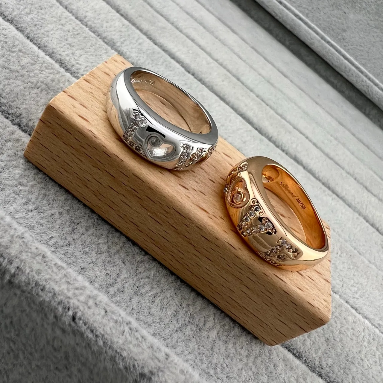 Silver Gold Heart-Motif Openwork Pavé-Set Stones Ring 6