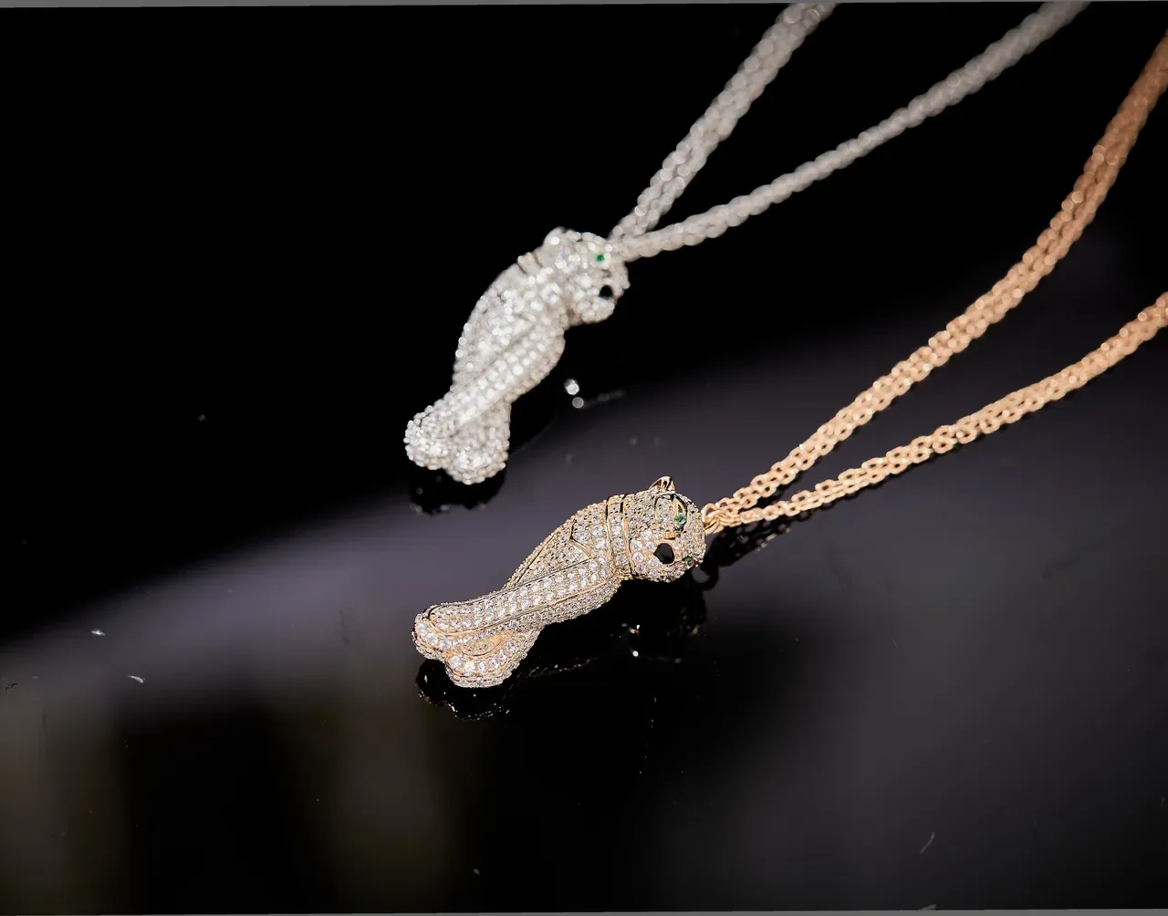 Silver Gold Leopard-Shaped Pendant Pavé-Set Crystals Necklace 8