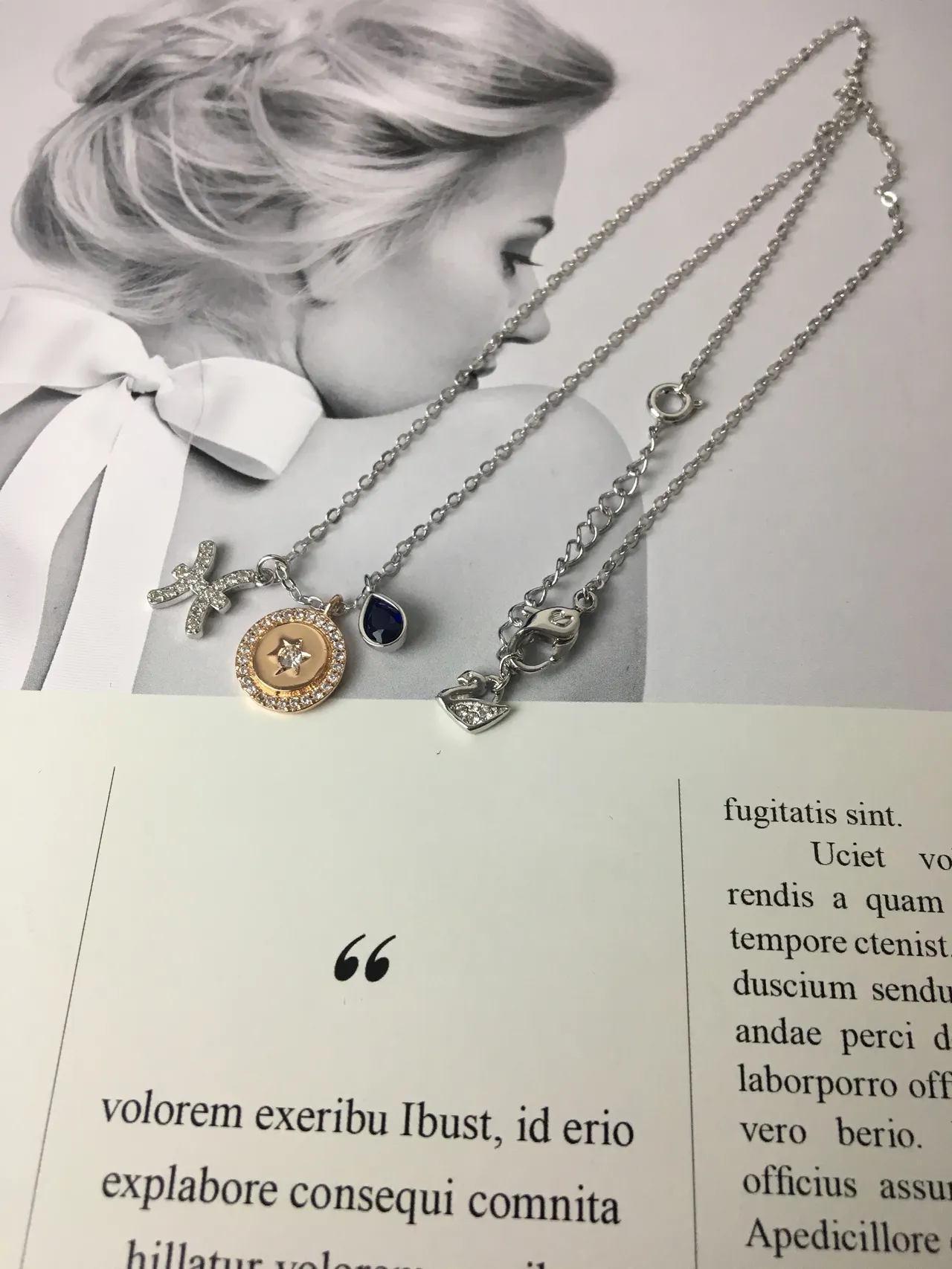 Silver Gold Multi-Charm Pendant Pavé-Set Stones Necklace 2