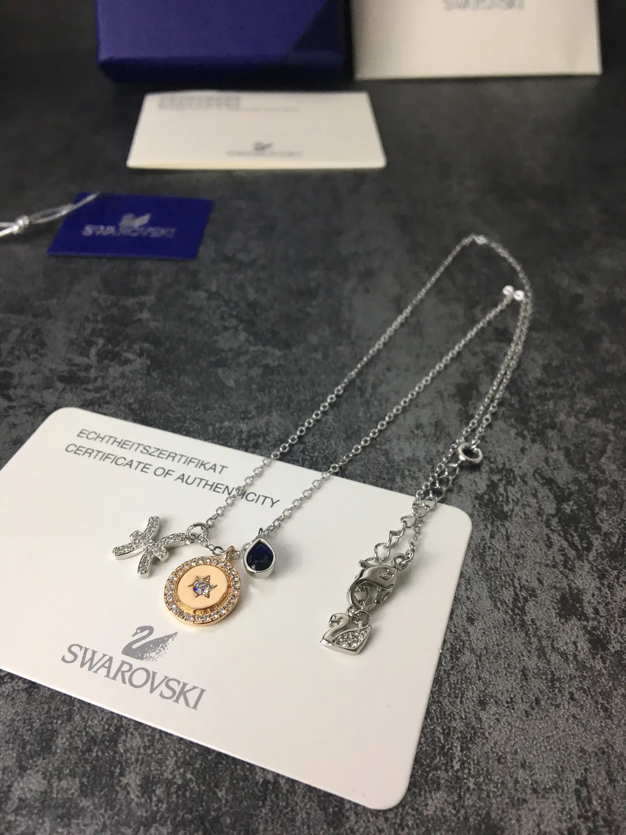 Silver Gold Multi-Charm Pendant Pavé-Set Stones Necklace 6