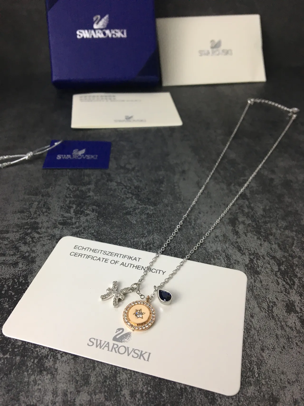 Silver Gold Multi-Charm Pendant Pavé-Set Stones Necklace 7