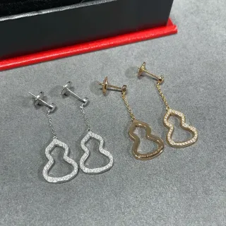Silver Gold Open-Outline Gourd Silhouette Pavé-Set Stones Earrings