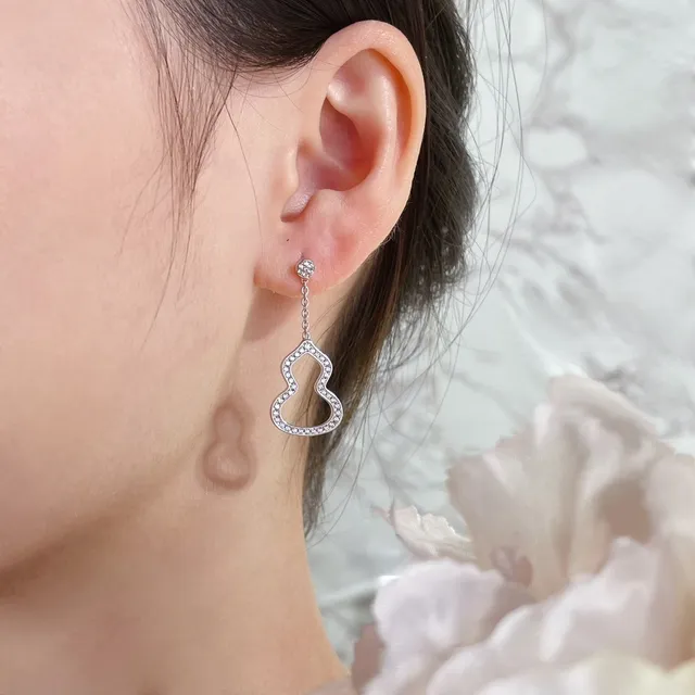 Silver Gold Open-Outline Gourd Silhouette Pavé-Set Stones Earrings 6