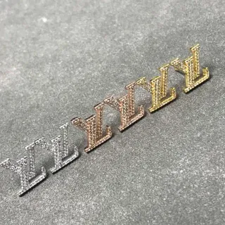 Silver Gold Pavé-Set Letter-Shaped Earrings