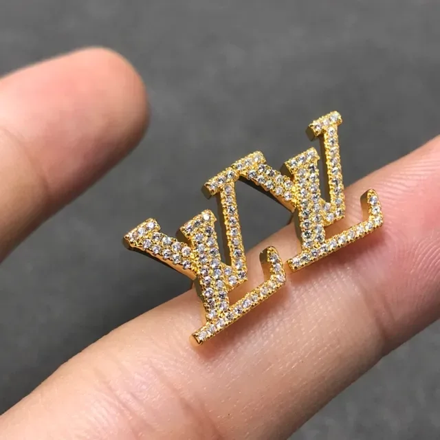 Silver Gold Pavé-Set Letter-Shaped Earrings 2