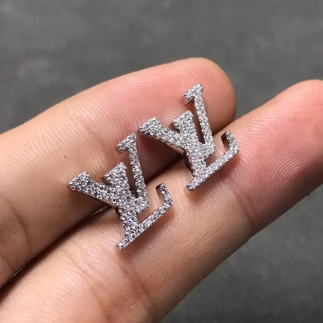 Silver Gold Pavé-Set Letter-Shaped Earrings 4