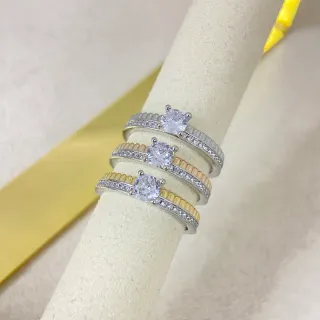 Silver Gold Solitaire Center Stone Pavé-Set Side Bands Ring