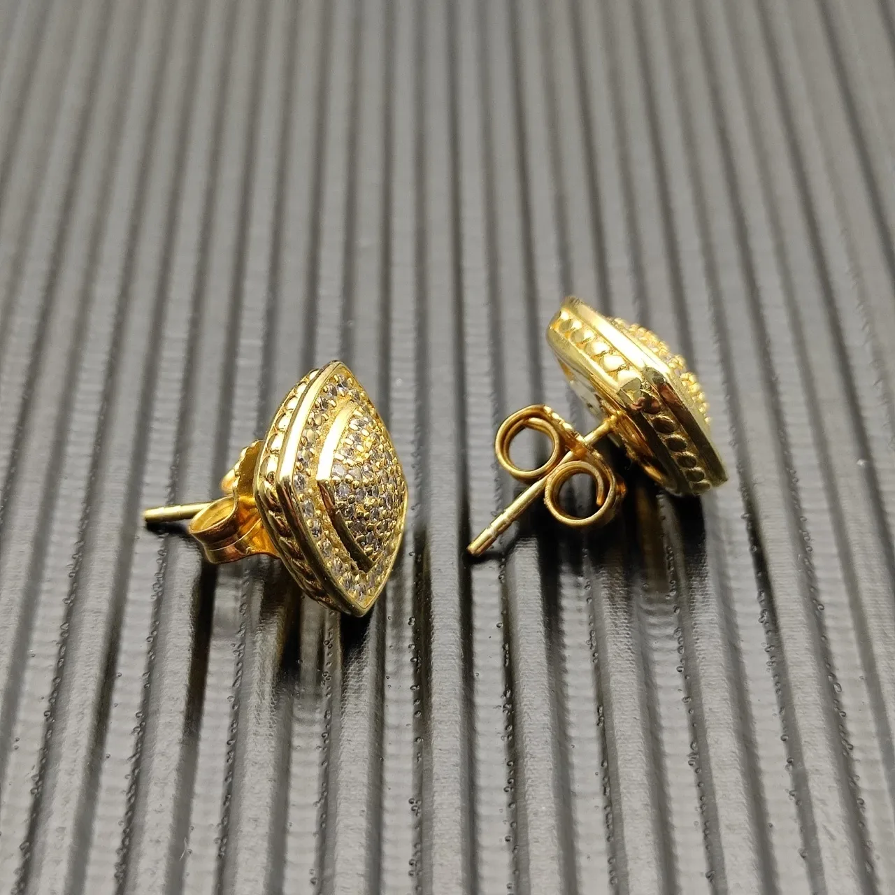Silver Gold Square Face Pave-Set Stones Earrings 8