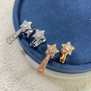 Silver Gold Star-Shaped Pave-Set Earrings