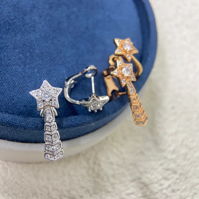 Silver Gold Star-Shaped Pave-Set Earrings 2