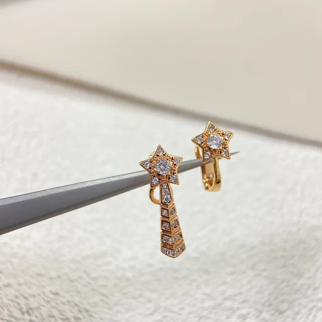 Silver Gold Star-Shaped Pave-Set Earrings 3