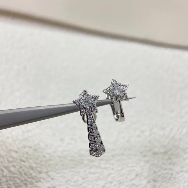 Silver Gold Star-Shaped Pave-Set Earrings 4