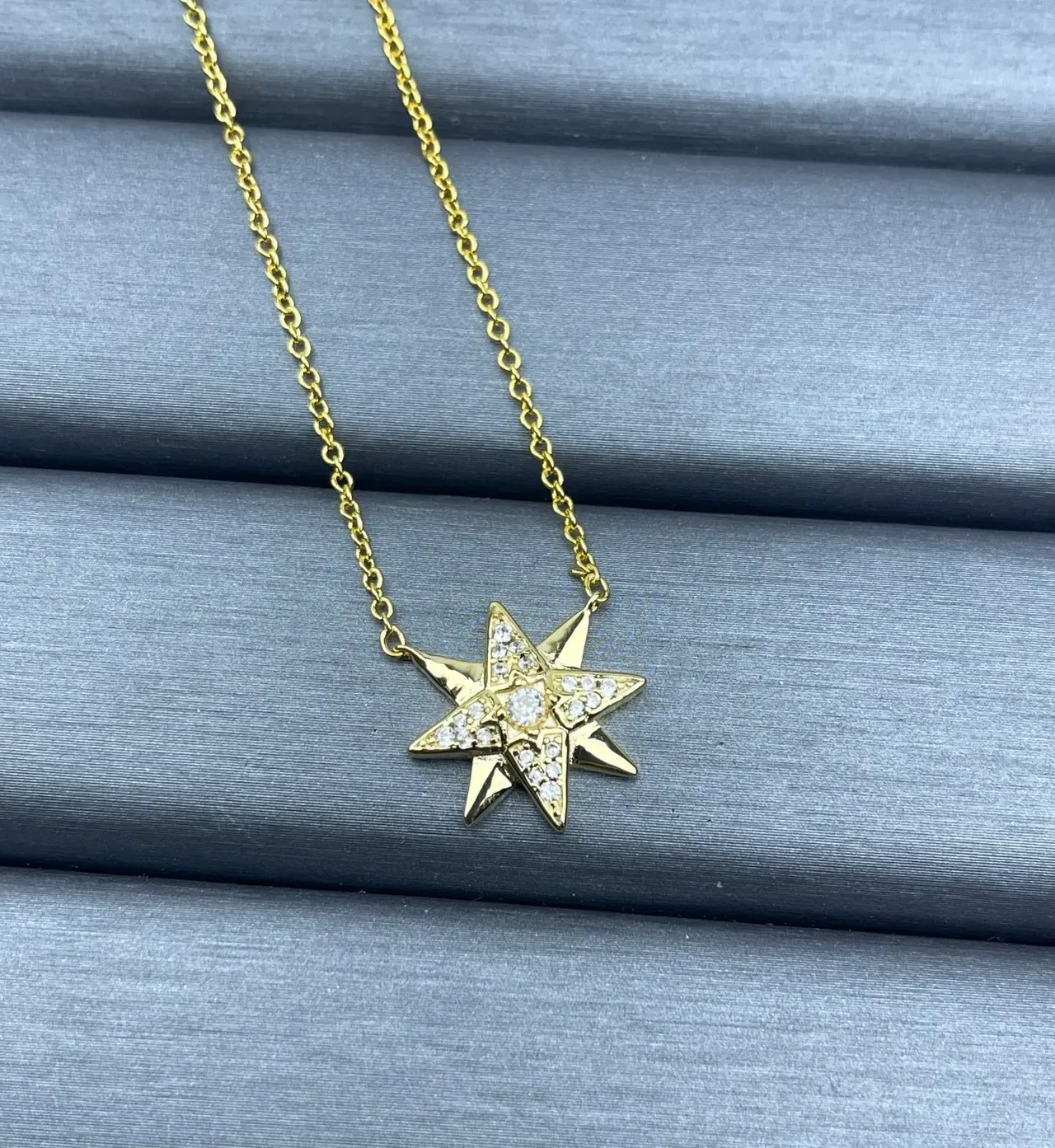 Silver Gold Star-Shaped Pendant Pavé Crystal Setting Necklace 2