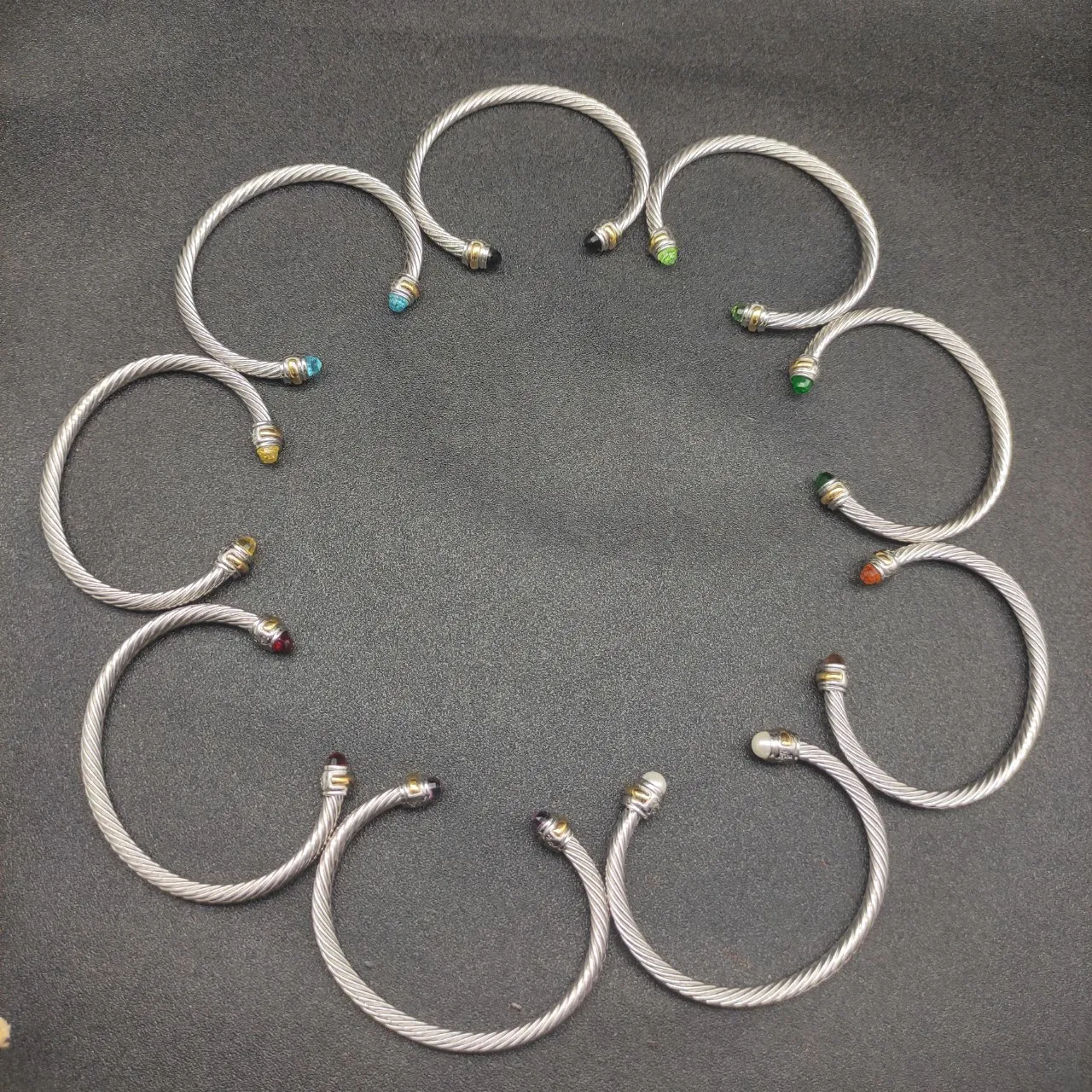 Silver Gold Twisted Cable Two-Tone Metal Bracelet 7
