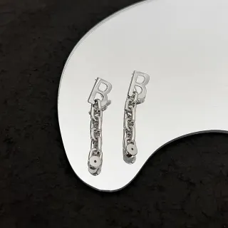 Silver Letter B Chain Drop Earrings