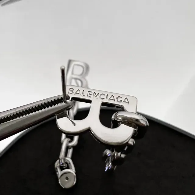 Silver Letter B Chain Drop Earrings 4