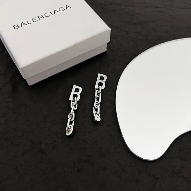 Silver Letter B Chain Drop Earrings 5