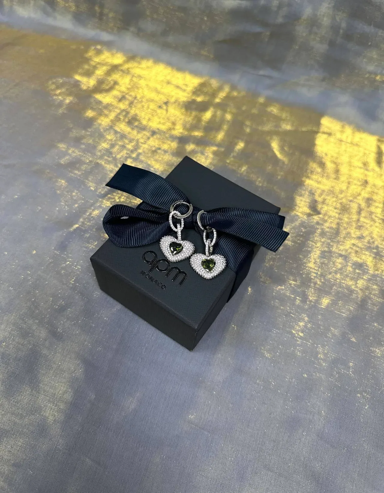 Silver Navy Heart-Shaped Pavé-Set Earrings 3
