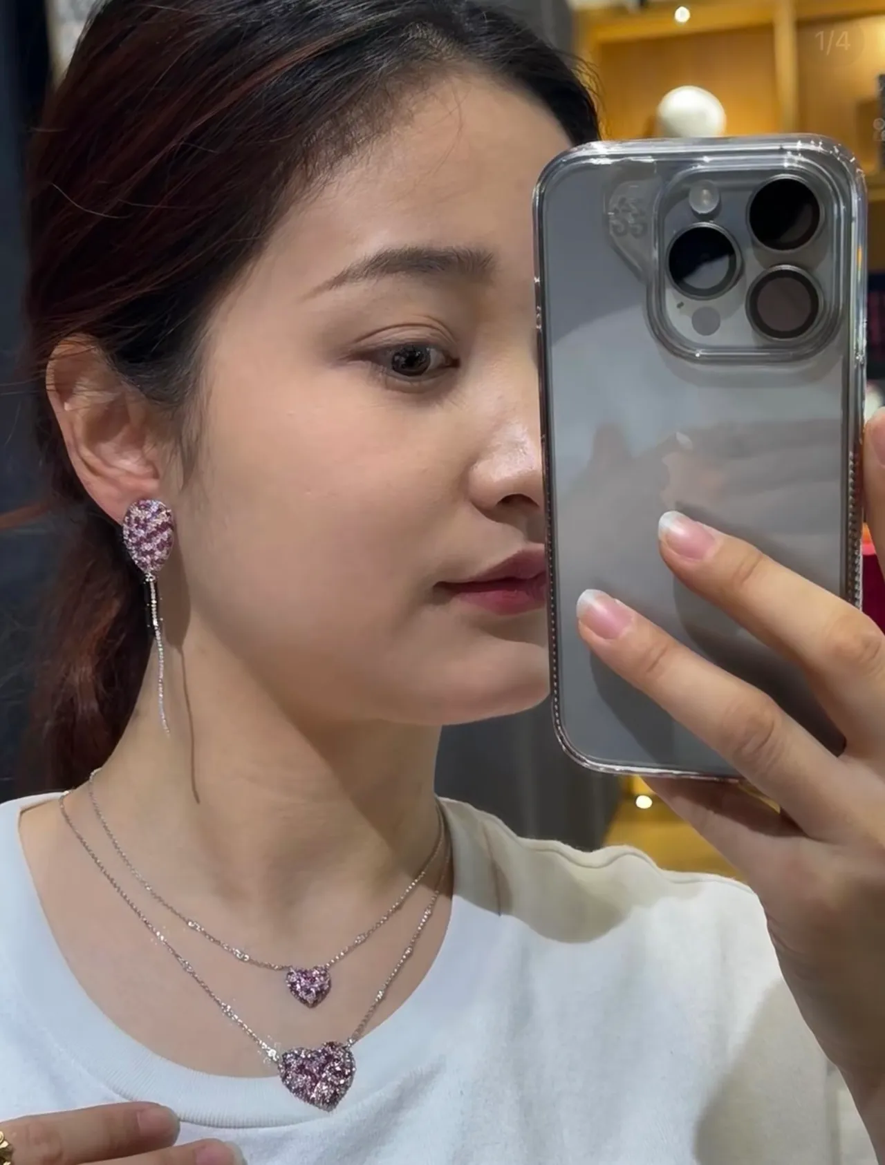 Silver Red Balloon-Shaped Pavé Top Dangling Chain Tassel Earrings 2