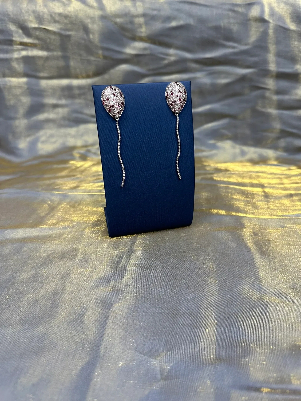 Silver Red Balloon-Shaped Pavé Top Dangling Chain Tassel Earrings 4