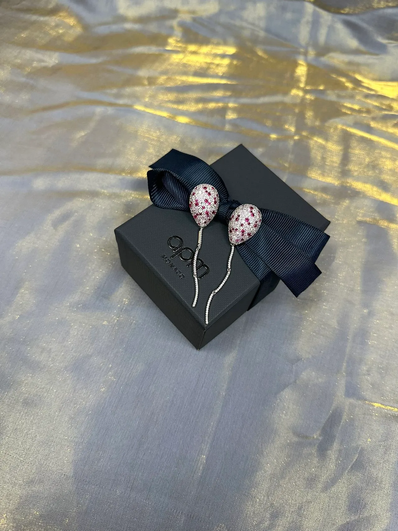 Silver Red Balloon-Shaped Pavé Top Dangling Chain Tassel Earrings 8