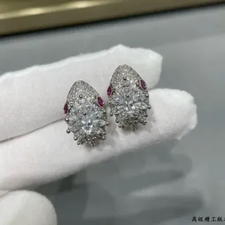 Silver Red Floral Cluster Pavé-Set Clear Stones Earrings