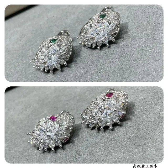 Silver Red Floral Cluster Pavé-Set Clear Stones Earrings 4