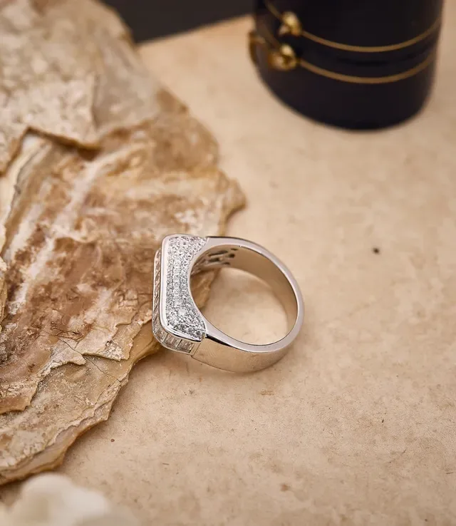 Silver-Tone Baguette and Pavé Stone Wide Band Ring 4