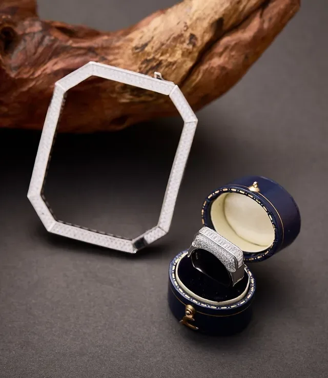 Silver-Tone Baguette and Pavé Stone Wide Band Ring 8