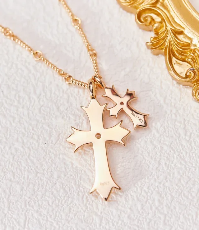 Silver-Tone Double Cross Pavé Crystal Necklace 6