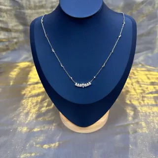 Silver-Tone Graduated Diamond-Studded Pendant Necklace