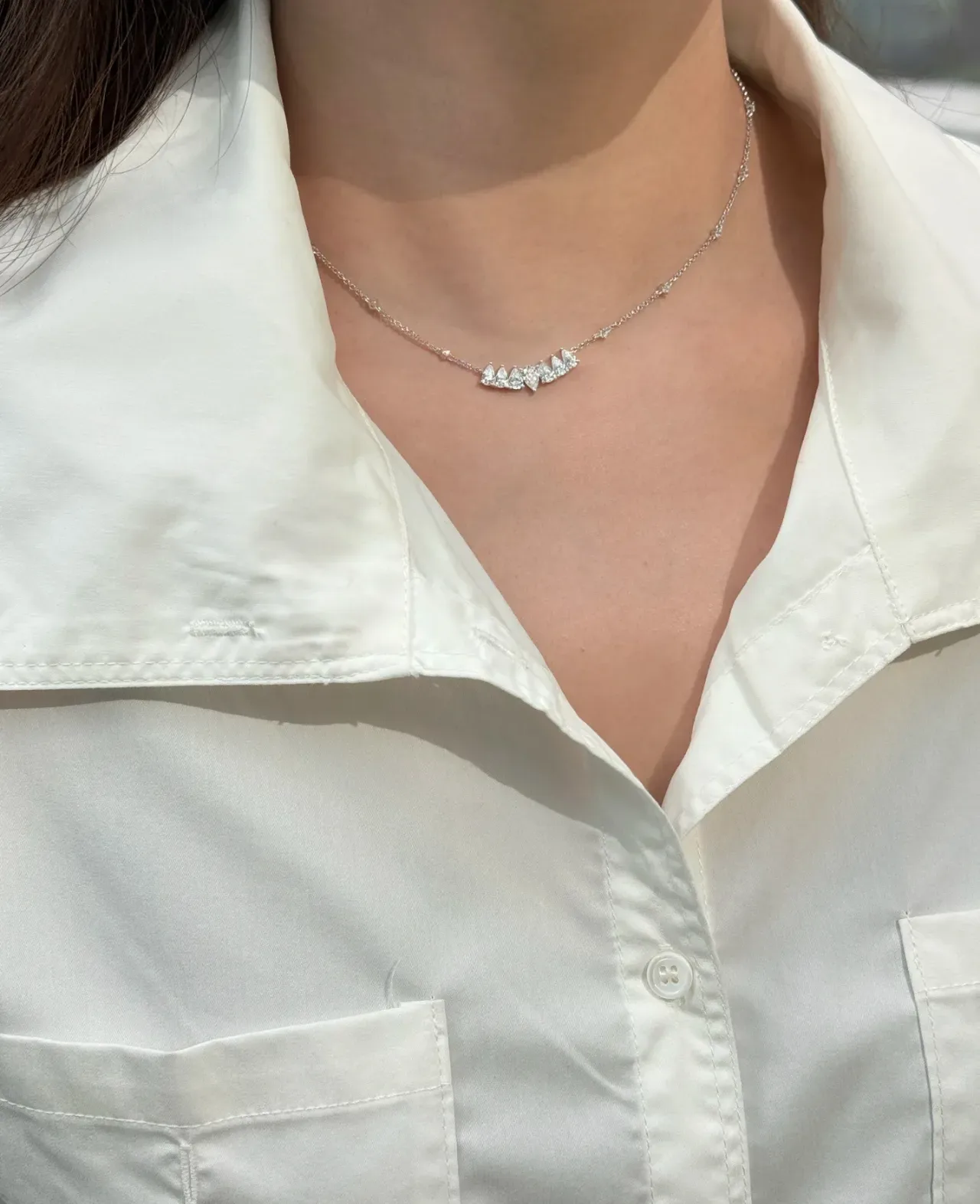 Silver-Tone Graduated Diamond-Studded Pendant Necklace 3