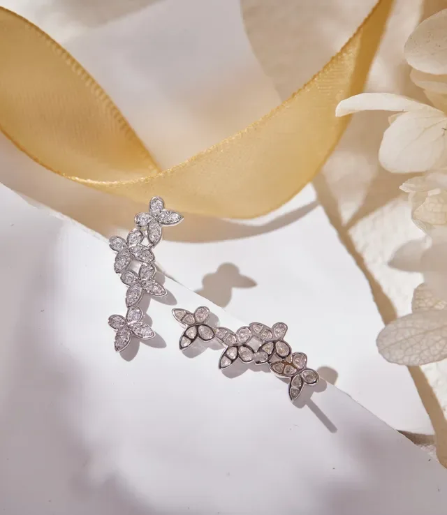 Silver-Tone Pave Butterfly Vine Stud Earrings 7