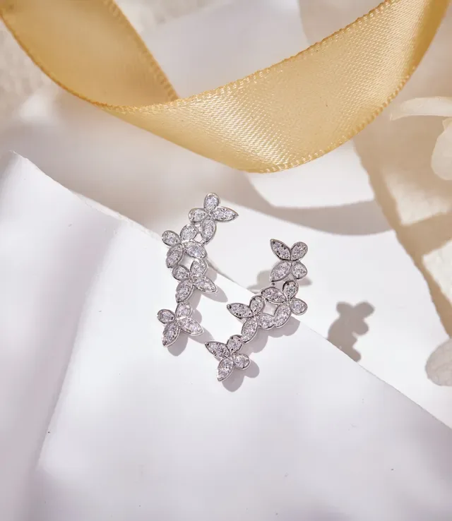 Silver-Tone Pave Butterfly Vine Stud Earrings 8