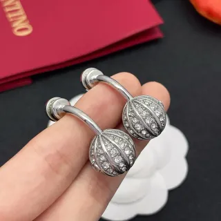 Silver-Tone Pavé-Crystal Ribbed Spherical Cuff Earrings