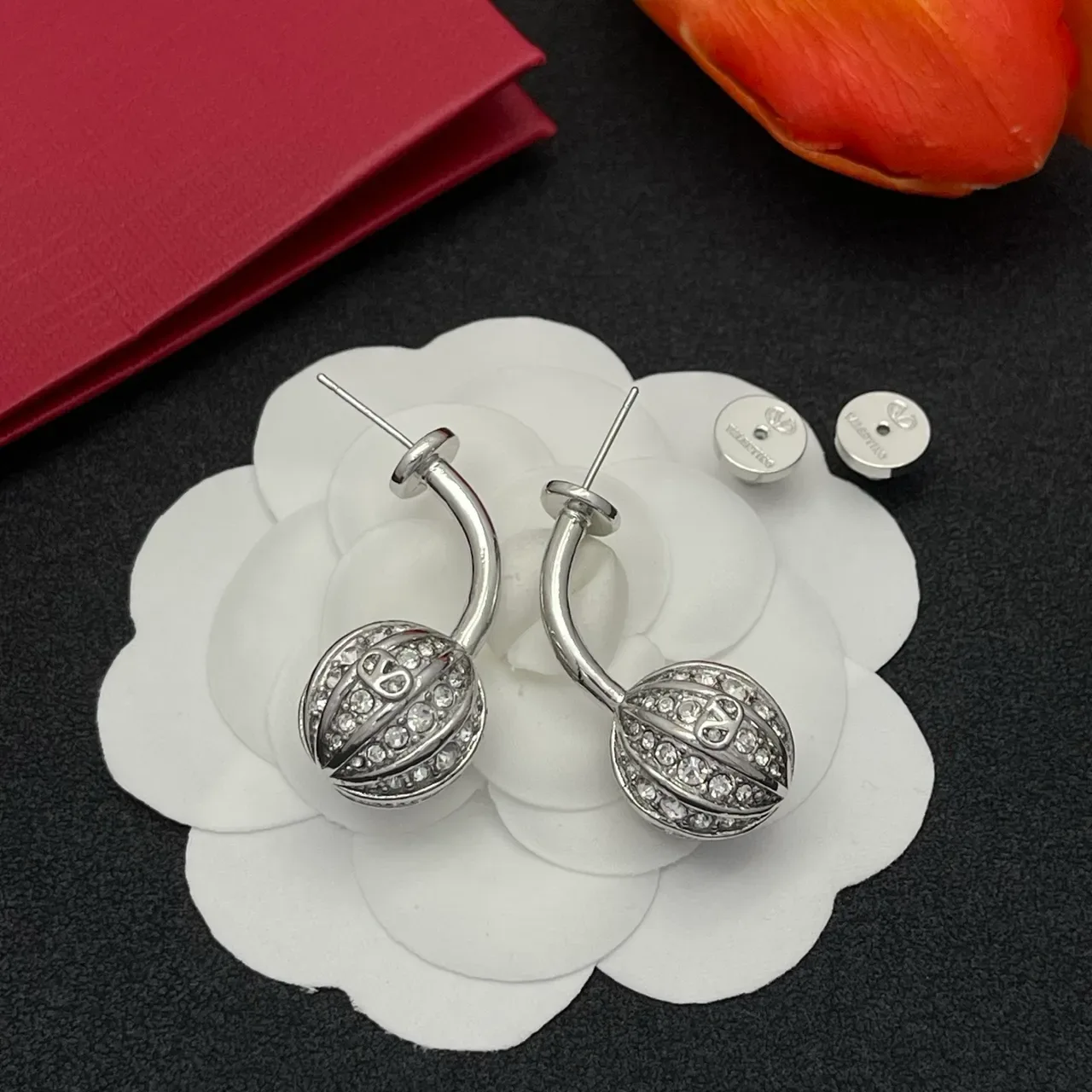 Silver-Tone Pavé-Crystal Ribbed Spherical Cuff Earrings 4