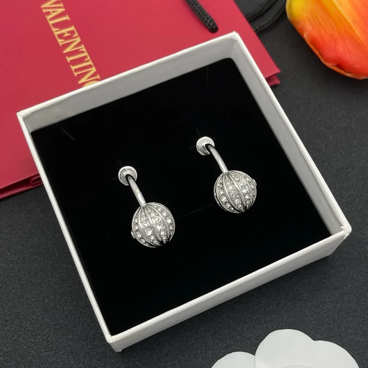 Silver-Tone Pavé-Crystal Ribbed Spherical Cuff Earrings 8