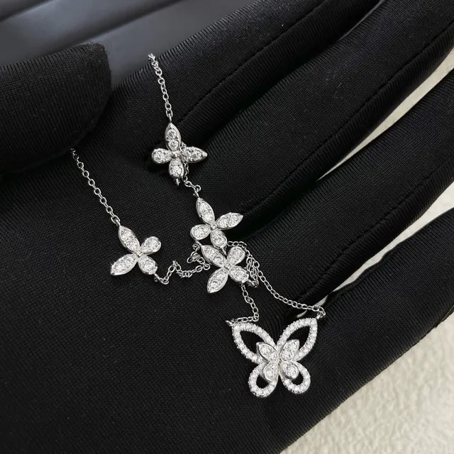 Silver-Tone Pavé Multi-Floral Motif Necklace 3