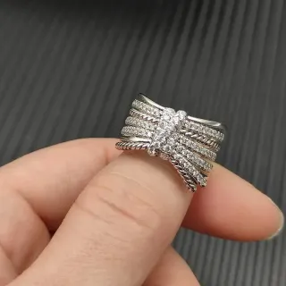 Silver-Tone Pavé-Set Rope-Textured Multi-Band Stackable Ring