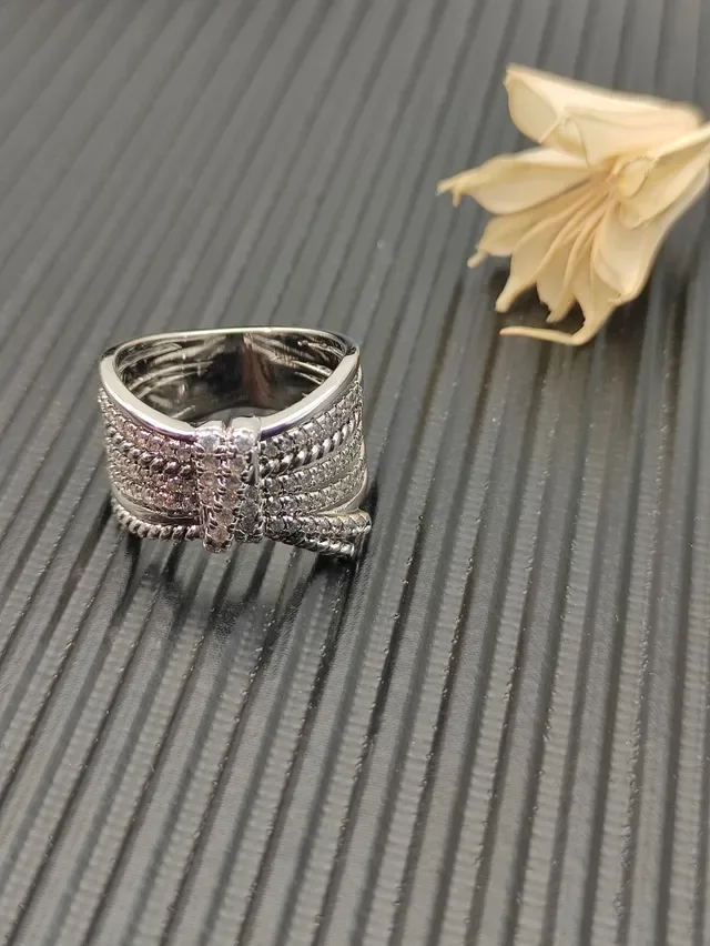 Silver-Tone Pavé-Set Rope-Textured Multi-Band Stackable Ring 2