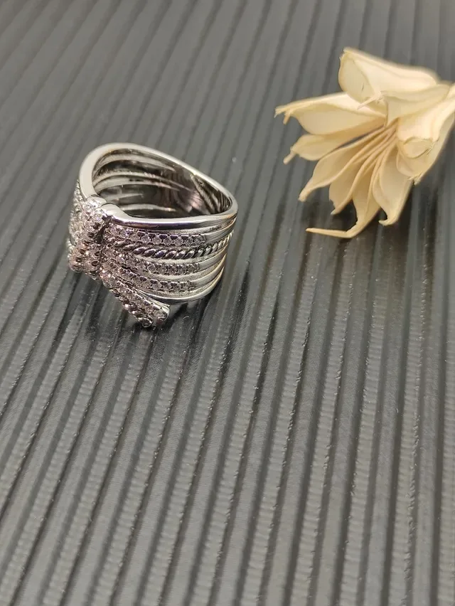 Silver-Tone Pavé-Set Rope-Textured Multi-Band Stackable Ring 3