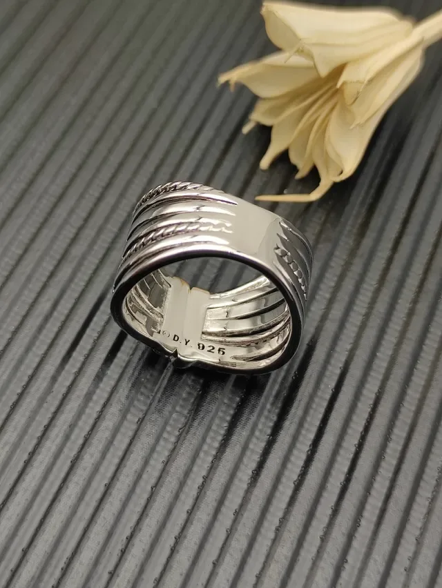 Silver-Tone Pavé-Set Rope-Textured Multi-Band Stackable Ring 4