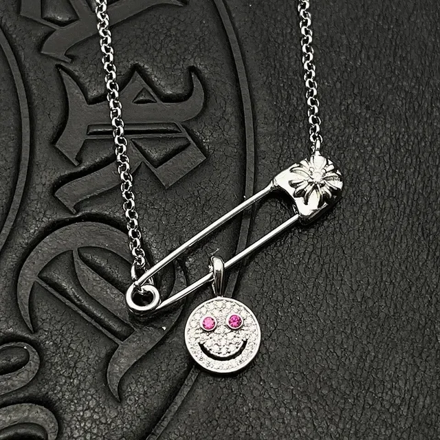 Silver-Tone Safety-Pin Smiley Face Pendant Necklaces 4