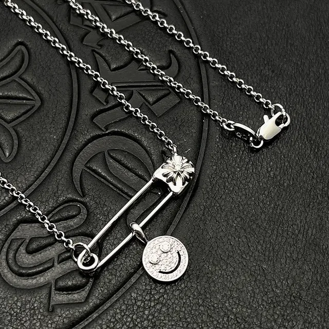 Silver-Tone Safety-Pin Smiley Face Pendant Necklaces 5