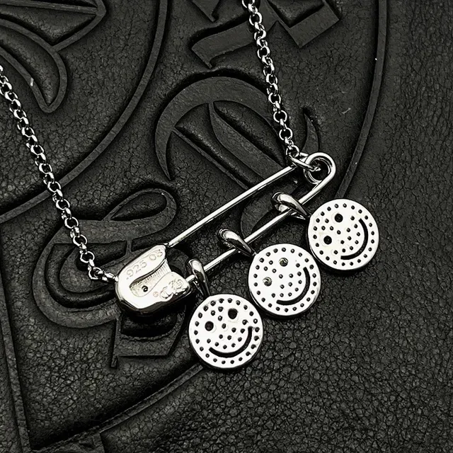 Silver-Tone Safety-Pin Smiley Face Pendant Necklaces 8