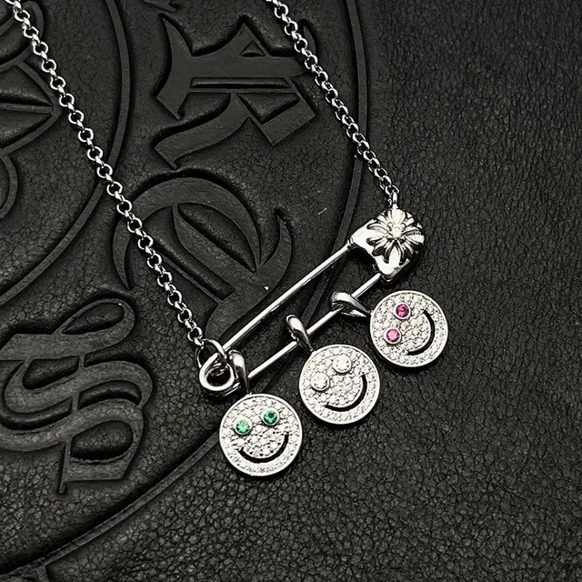 Silver-Tone Safety-Pin Smiley Face Pendant Necklaces 9