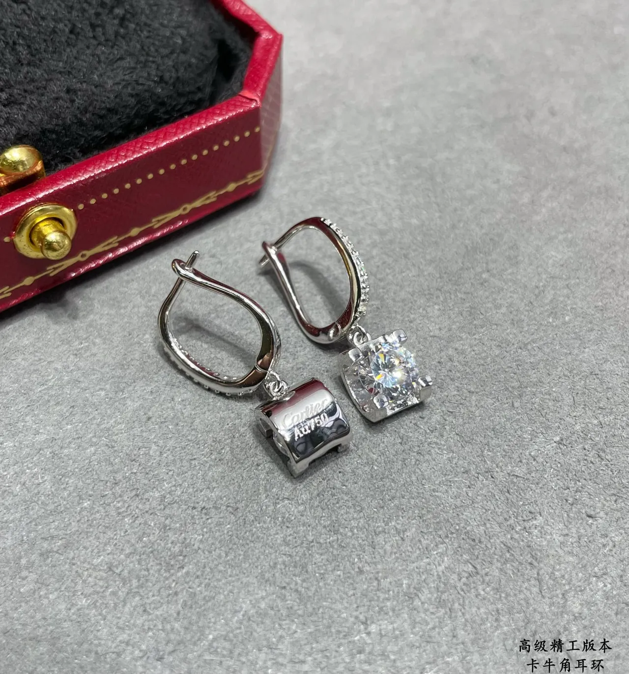 Silver-Tone Square-Cut Stone Dangling Hoop Earrings 3